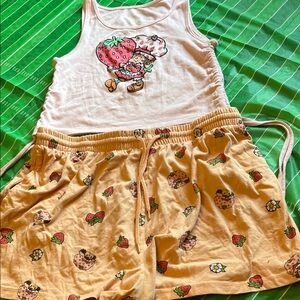 Strawberry Print Pajama Set - White and Tan